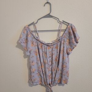 Hippie Rose Lavender Floral Tie-Front Off-Shoulder Crop Top #235